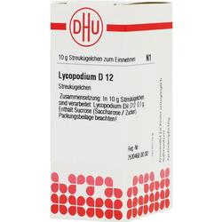 Weiße Medikamentenverpackung mit rotem Logo und Text "Lycopodium D 12".