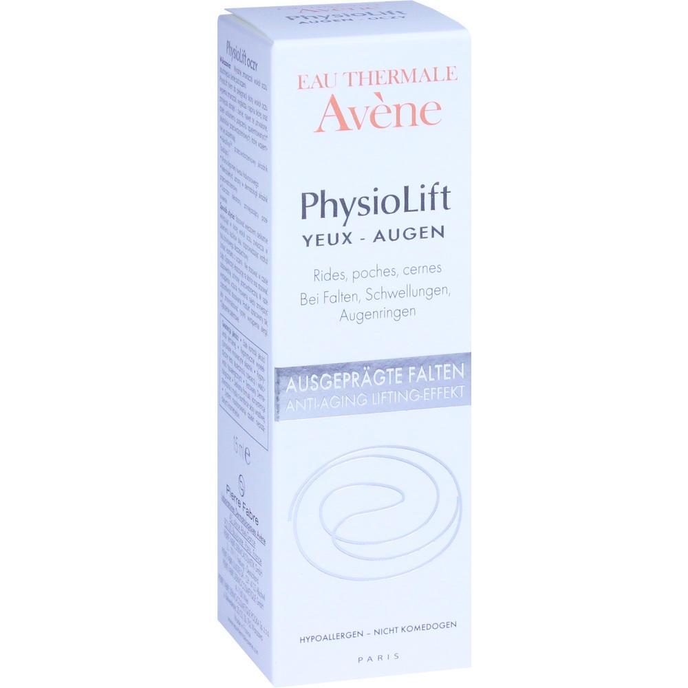 Eine weiße Schachtel mit der Aufschrift "Avène PhysioLift Augencreme".